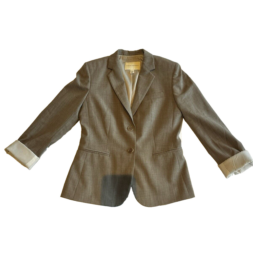 Banana Republic Blazer Womens 6 Tan Wool Blend Stretch 2 Button Classic Career